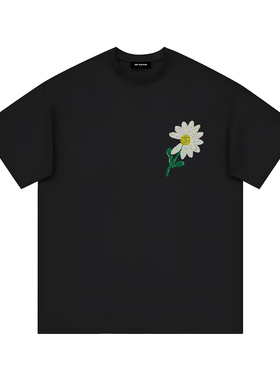 2026手绘涂鸦艺术别针 小雏菊GD权志龙同款 宽松法式重磅短袖T恤