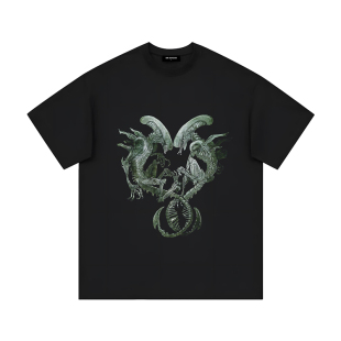 2026SS美式 T恤重磅纯棉潮tee 复古异形艺术家系列插画设计手绘短袖