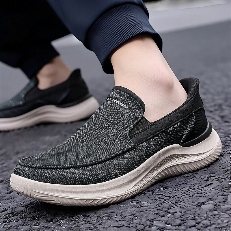 Skechers斯凯奇闪穿鞋新款男鞋一脚蹬低帮休闲鞋EVA大底舒适透气