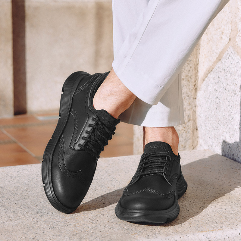 斯凯奇闪穿鞋slipins2026春新款男鞋一脚蹬通勤商务休闲黑色皮鞋