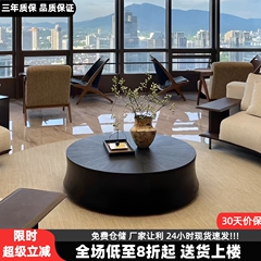 轻奢现代圆形茶几意式极简高级感实木小户型家用客厅大小组合桌子