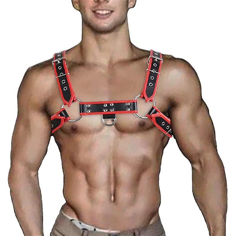 Mens Leather Body Chest Sex Bondage Harness Belt with Doubl