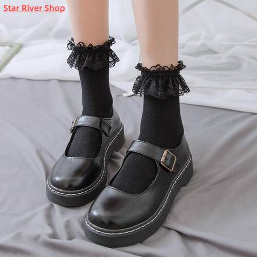 Women Lace Mesh Black White Cotton Socks Lolita Style Japane
