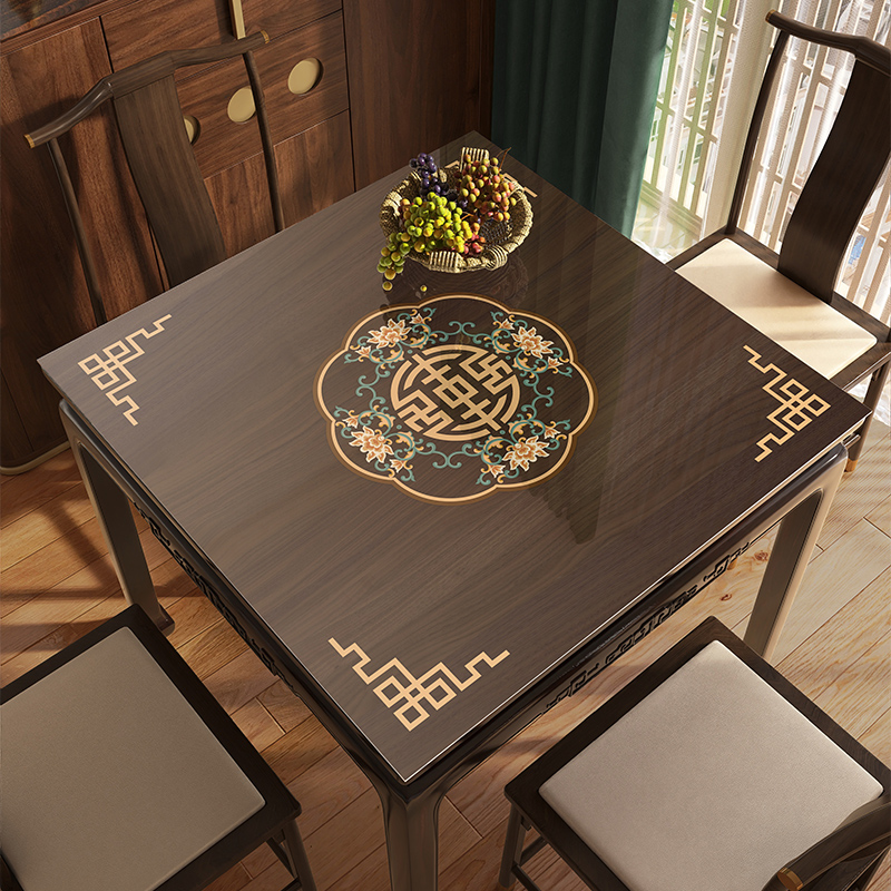 中式透明镂空印花八仙桌面保护垫
