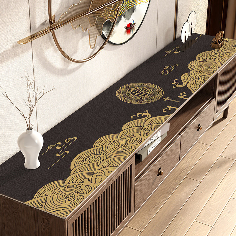 新中式电视柜台面保护垫玄关餐柜电视柜桌垫轻奢高级感免洗桌布