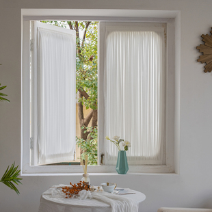 美式绷纱帘卧室防挡风内开窗专用小窗户飘窗玻璃门透光不透人窗帘