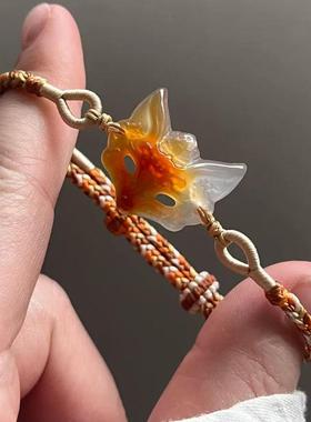 新中式狐狸面具手錬女民族风覆古编织手串小众设计古风百搭手饰潮