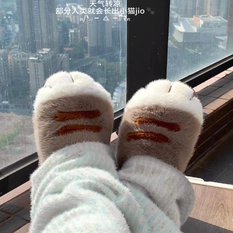 可爱猫爪拖鞋棉拖2025新款秋冬季厚底棉拖鞋情侣外穿居家用棉拖鞋