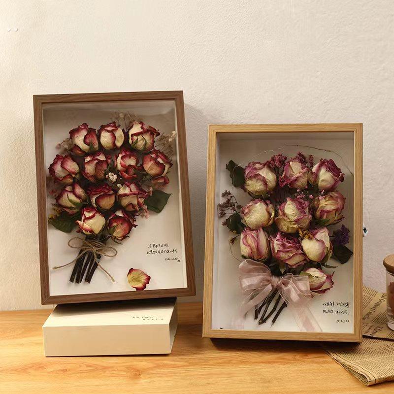 干花相框中空diy画框装饰创意礼物永生玫瑰花束满天星制作标本
