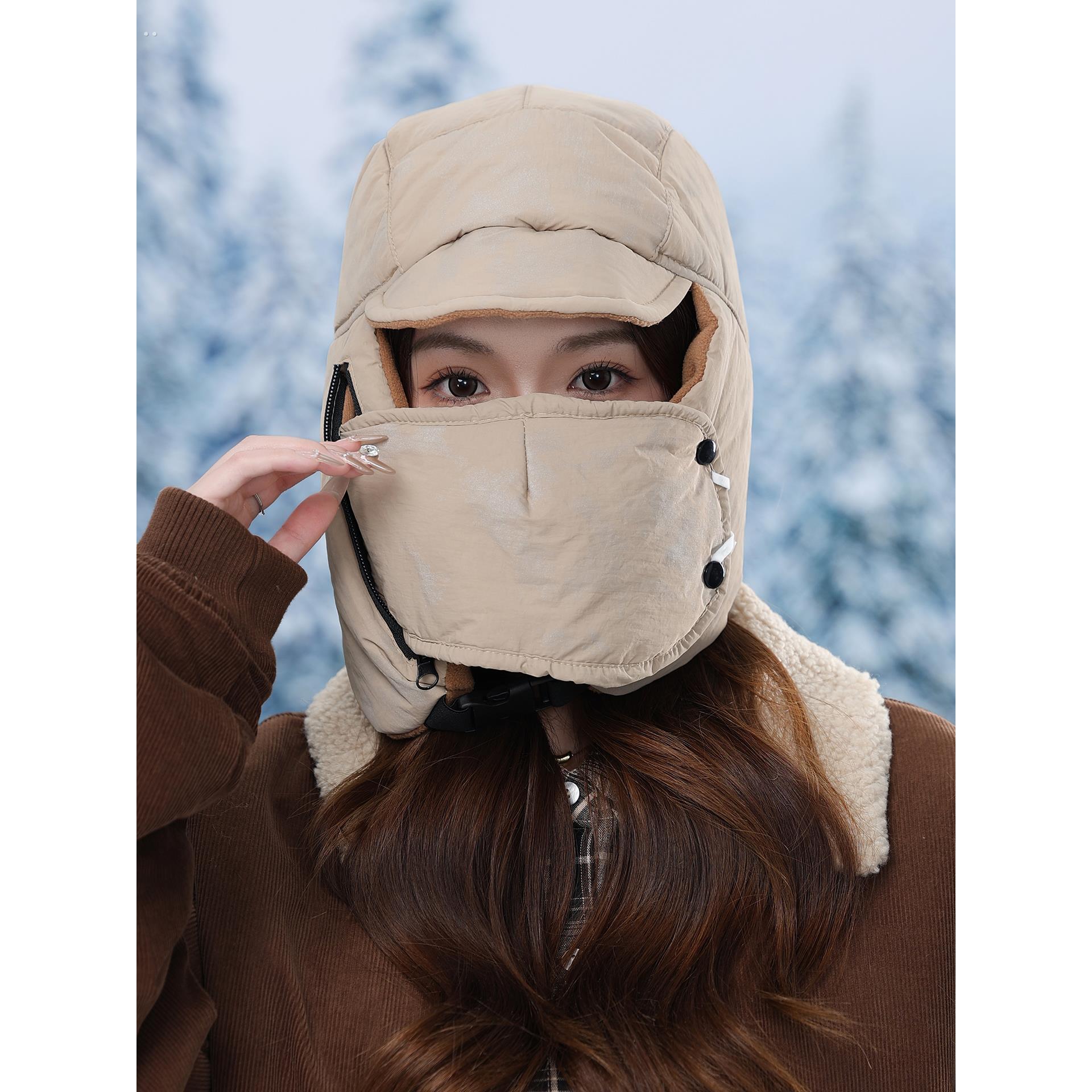 帽子女秋冬东北加绒防寒护耳防风面罩电动车骑车保暖神器雷锋帽男