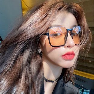 下半框眼镜网红街拍ins大框圆脸显瘦太阳镜潮 复古茶色墨镜女个性