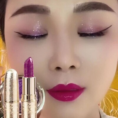 抖音快手推荐火龙果色珠光闪闪口红不沾杯不掉色滋润玫紫色唇膏