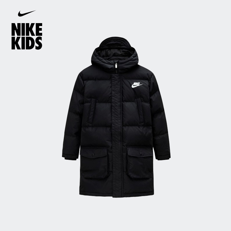 NIKE耐克童装男女童中长款连帽羽绒服冬季新轻盈保暖儿童长款外套