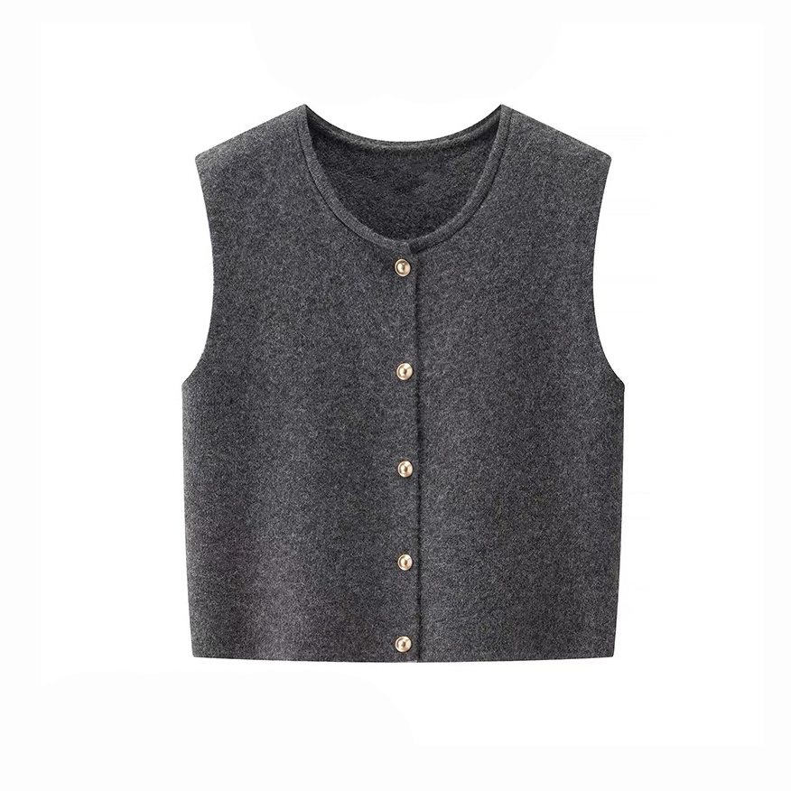 【爆米花专享】温柔系单排扣小金扣子圆领显瘦针织衫马甲女