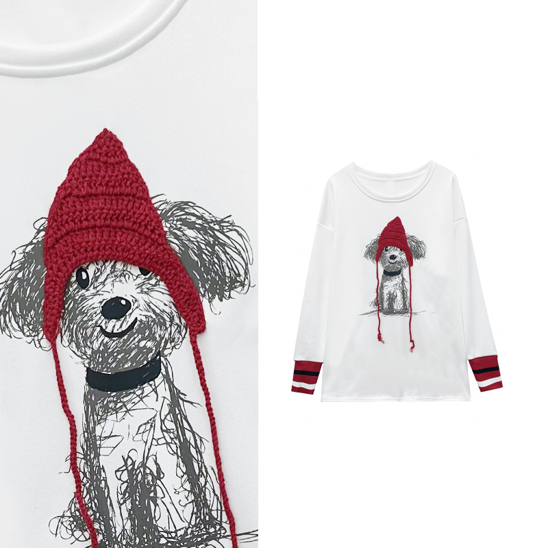 【玉米专享】巨好看 小红帽 加绒 时尚卡通长袖白T女