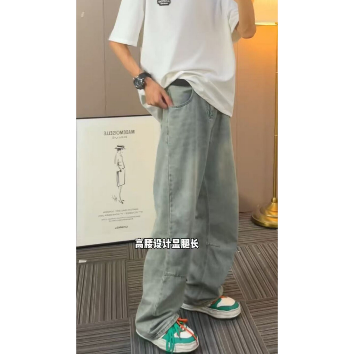 大雄小个子穿搭日记夏季复古宽松直筒裤牛仔裤男修饰腿型长裤春夏