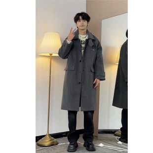 大雄小个子穿搭日记重磅长款毛呢英伦风大衣外套男慵懒风宽松呢子