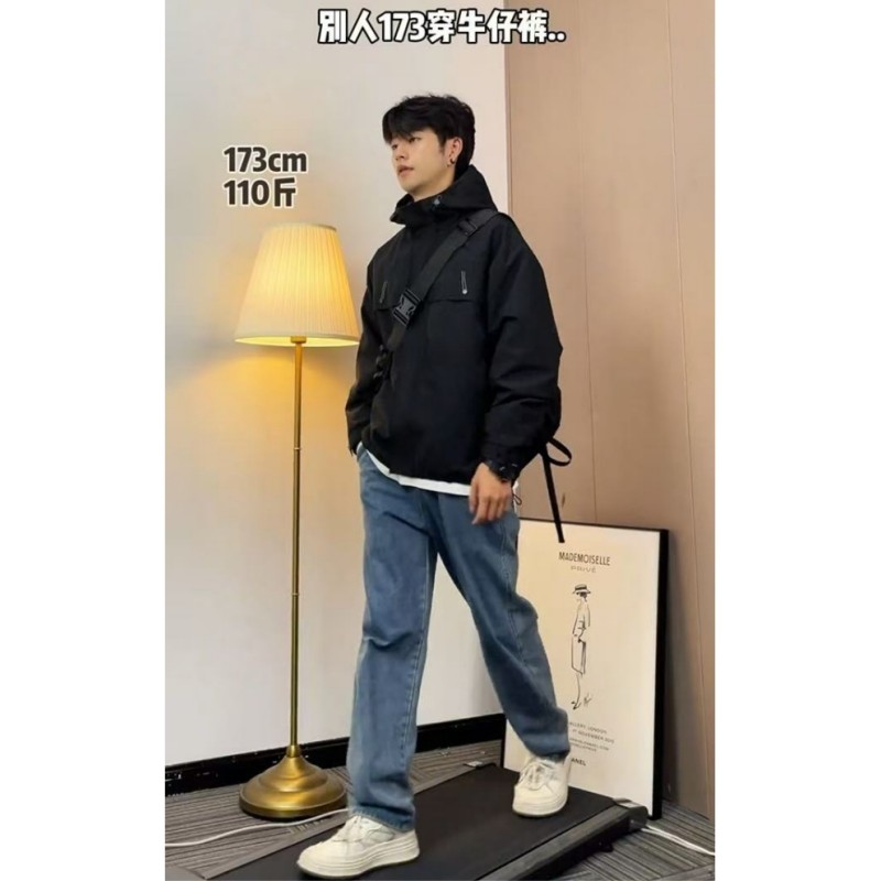 大雄小个子穿搭日记冬季加绒复古蓝牛仔裤修饰腿型直筒休闲裤抽绳,男装,牛仔裤,淘宝优惠券,粉丝福利购,淘宝优惠卷