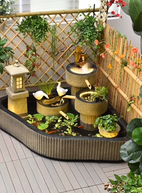 大型假山流水喷泉庭院花园室内阳台鱼塘循环水景观摆件布局落地