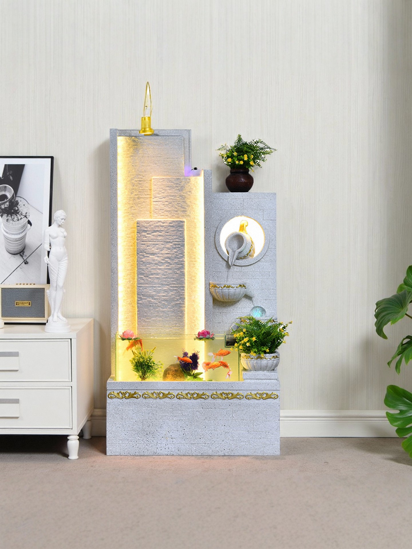 欧式流水喷泉循环水摆件入口鱼缸客厅地板加湿器假山水景风水轮