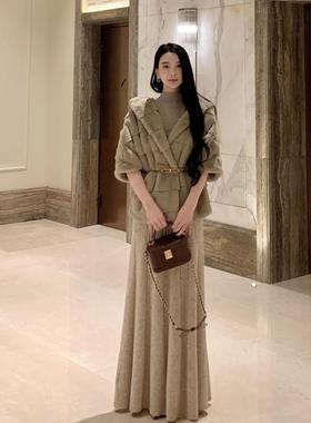 孙智惠「精雕玉琢」秋冬新款进口仿水貂休闲慵懒连帽皮草外套