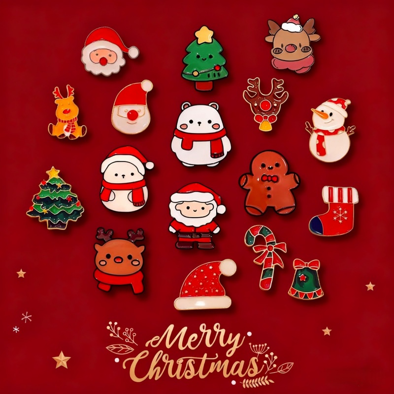 可爱圣诞树感麋鹿圣诞胸针卡通饰品固定别针节日礼物雪花徽章