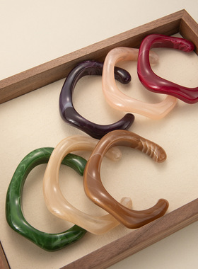 网红多巴胺不规则手镯 感晕染开口手饰简约几何亚克力手环女