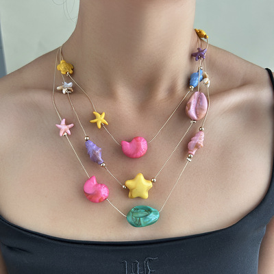 夏日糖果色系多巴胺海边度假风项链甜美清新海星海螺贝壳可爱项饰