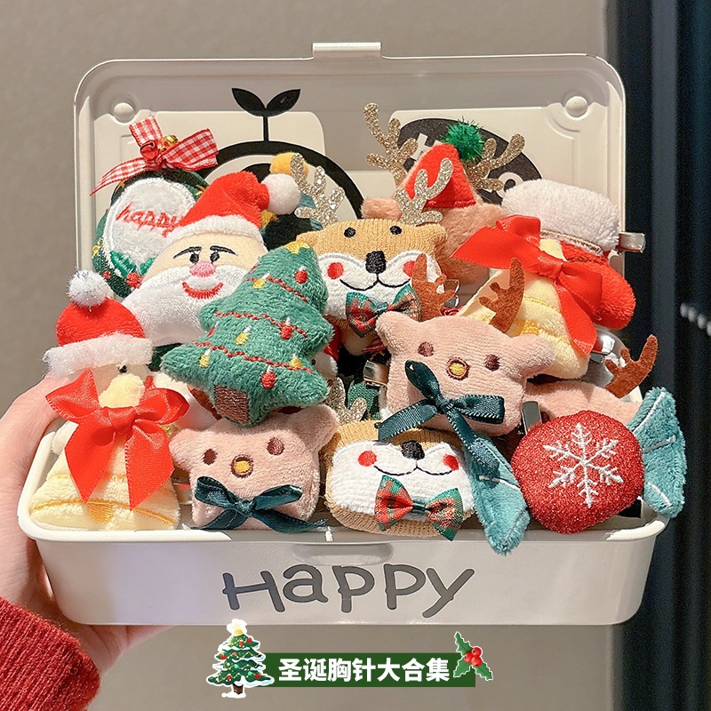 可爱圣诞节毛绒麋鹿胸针日系卡通玩偶别针小众设计感围巾装饰