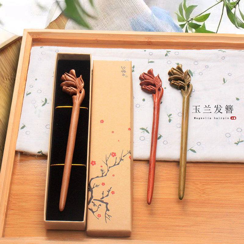 木质发饰 天然黑檀木簪子手工简约发簪古风汉服配饰发钗盘发饰品