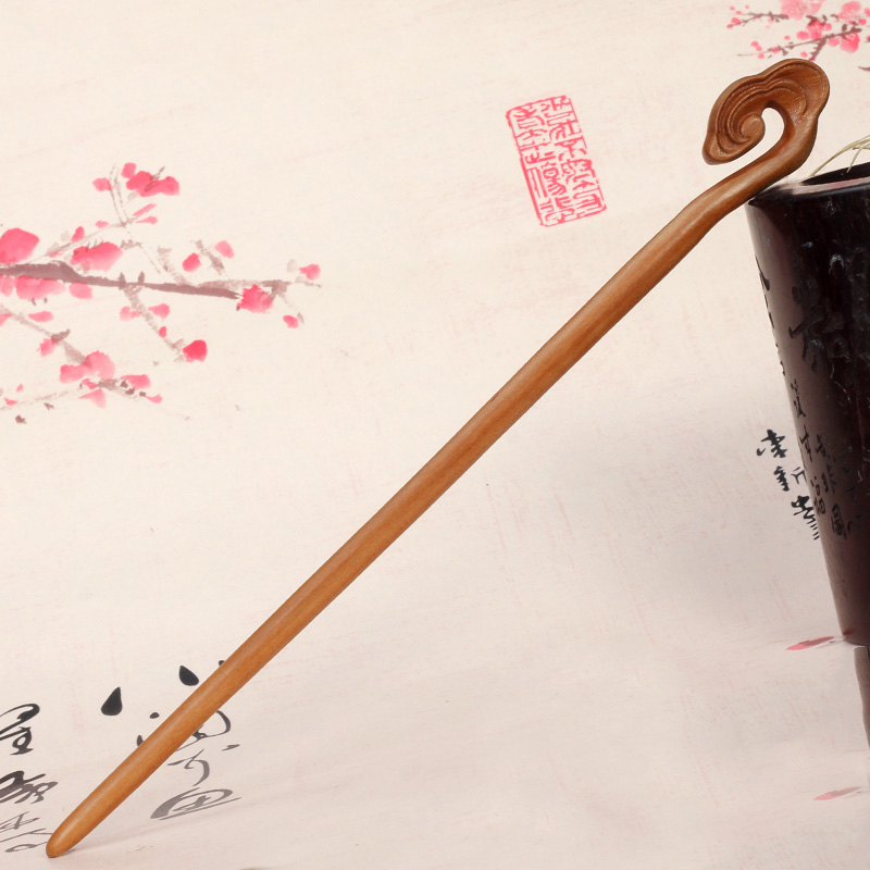 发簪木簪子古风绿檀手工雕刻桃木发簪子复古典木钗子加长加短发簪