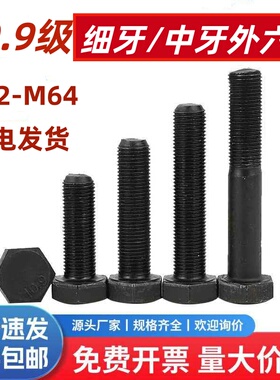 10.9级细牙外六角螺丝细扣螺栓螺杆M22M24M27M30-M64*1.5x2x3x4