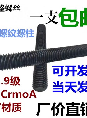 全螺纹螺柱12.9级无头螺丝杆35CrMo牙条m10m16高强全牙双头短螺杆