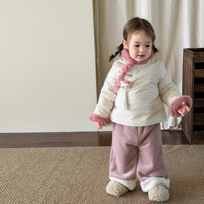 女童套装冬装新中式儿童国风旗袍上衣裤子宝宝拜年服