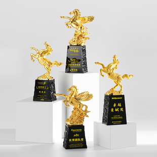 新款马年金属水晶奖杯定制企业颁奖公司优秀员工团队销冠颁奖纪念