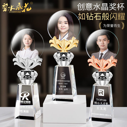 水晶奖杯定制创意逆行者照片志愿者表彰团队销售冠军员工照片奖杯
