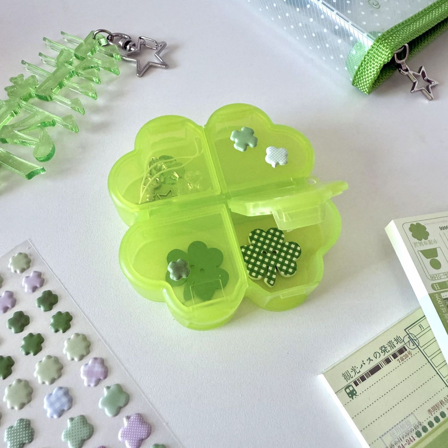 四叶草手账收纳盒DIY古早咕咕盒简约收纳盒翻盖防尘昭和风