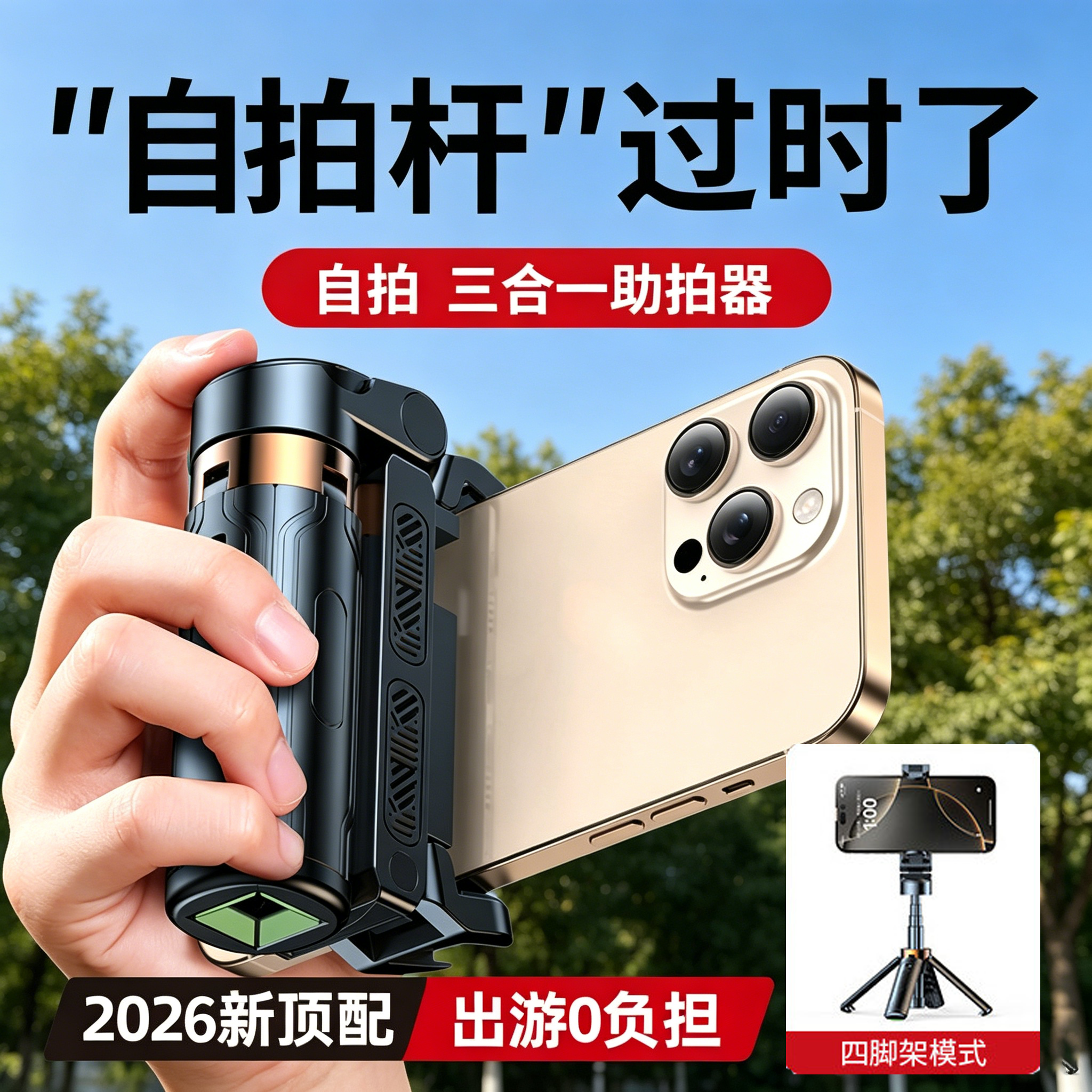 自拍杆2026新款迷你手机拍摄支架通用华为苹果专用一个人旅游便携自拍神器落地三脚架手持稳定助拍器防抖拍照