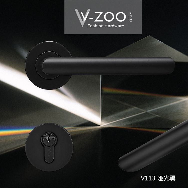 vzoo304不锈钢卧室门锁拉丝玫瑰金房门把手金色室内静音木门拉z手