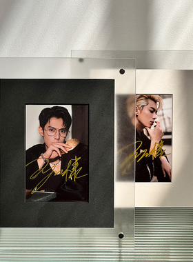 透明亚克力签名相框摆台带无酸卡纸进口防反光照片展示架小卡画框