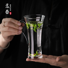 日式耐热玻璃杯泡绿茶专用水杯女士泡花茶白茶杯母亲节送礼带把手