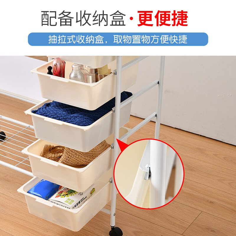 挂衣架落地家用置物架卧室衣杆移动衣帽架多功能衣柜带抽屉收纳盒