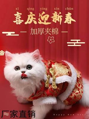 猫咪衣服过冬过年可爱四脚新年喜庆舞狮唐装德文布偶猫冬季拜年服