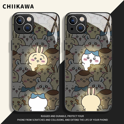 发光chiikawa适用苹果15手机壳16/iphone14promax情侣13乌萨奇12小八11新款x吉伊卡哇8plus玻璃17女xs周边7