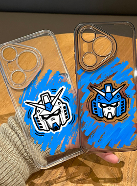 涂鸦手绘高达适用华为pura80手机壳mate70pro机甲风nova15ultra新款p60动漫14高级感50女40/30/13/12/11/10/9