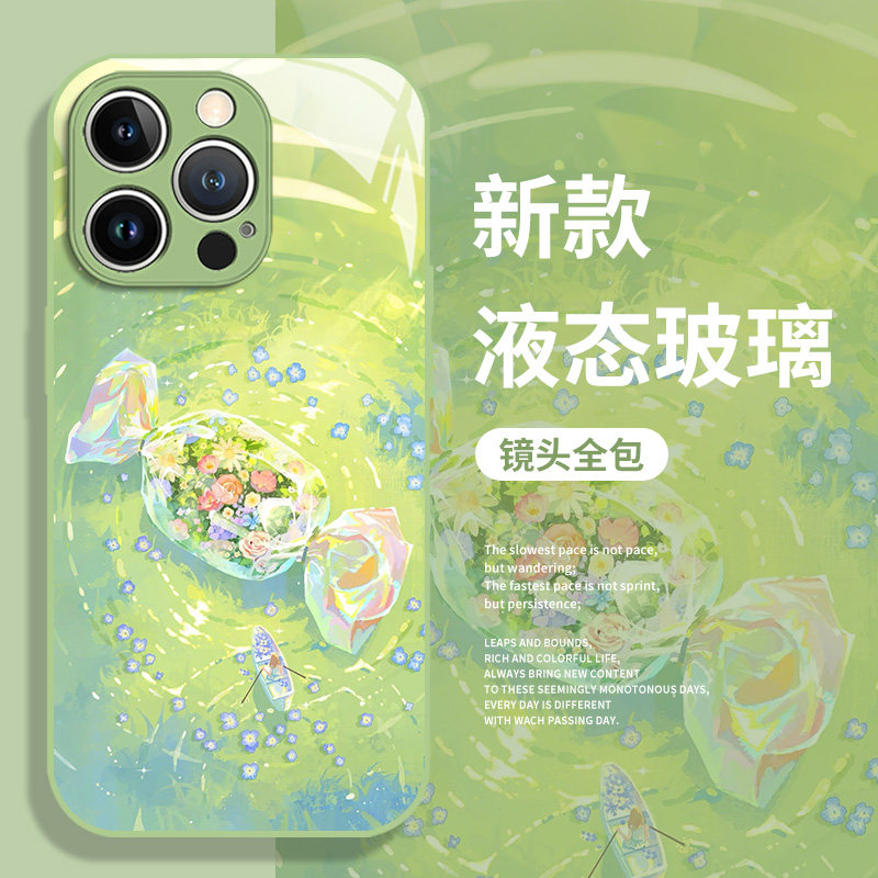 糖果花朵手机壳适用苹果16油画iphone15promax夏天14plus小清新13mini绿色12新款11女款x夏日8高级感17套xs/7
