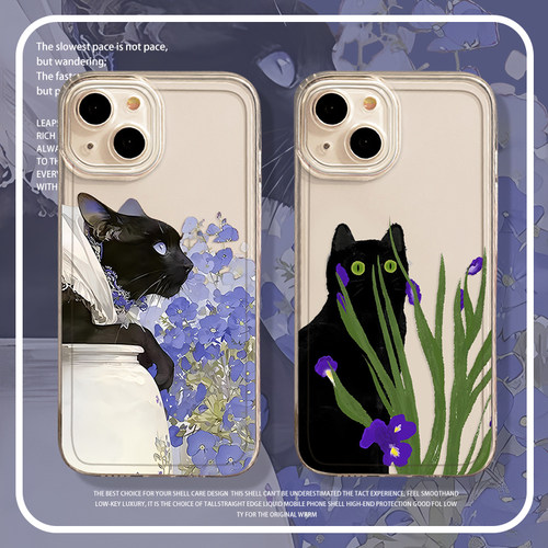 黑猫油画手机壳适用于苹果系列
