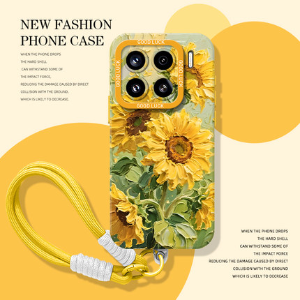 油画向日葵手机壳适用小米17promax带挂绳15pro红米k90ins风80艺术note14高级感70/13/60新款12/50/11/40/10s