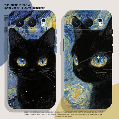 星空油画黑猫手机壳适用荣耀系列