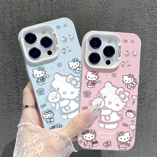 镂空粉蓝猫咪手机壳适用华为系列